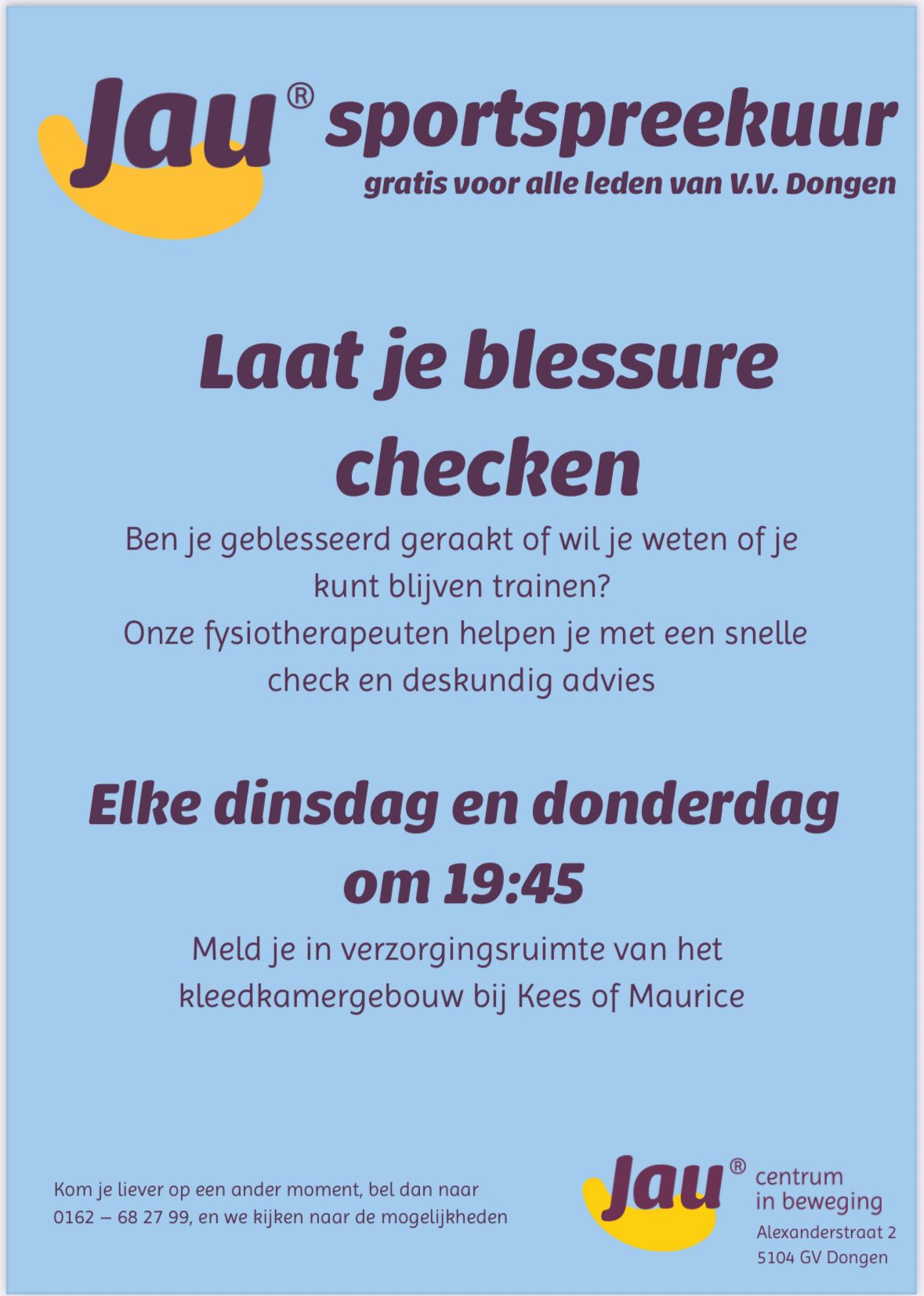 JAU Sportspreekuur voor leden van VV Dongen